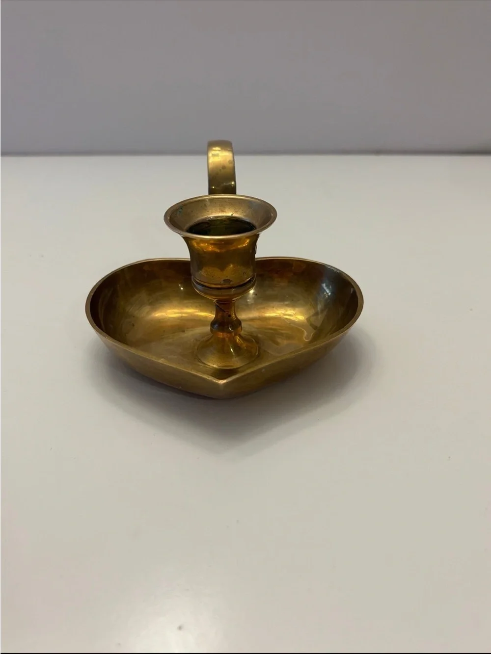 Vintage brass heart shaped candlestick holder